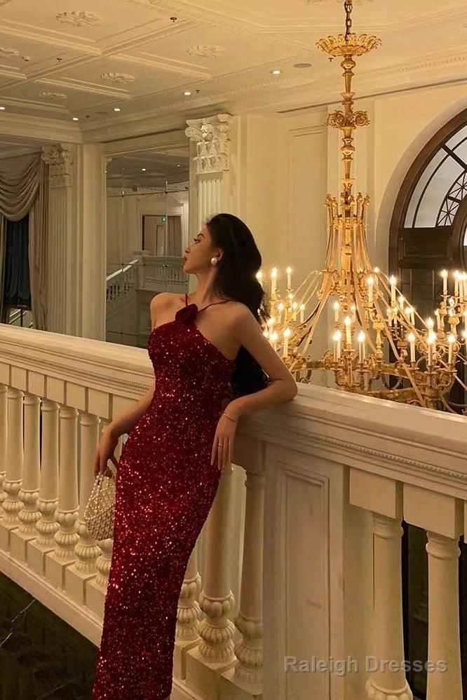 Sexy Sheath Halter Sleeveless Flower Sequin Date Night Dress Prom Dresses Birthday Outfits Main image