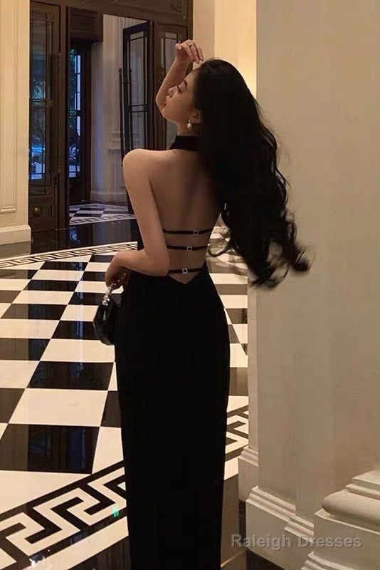 Sheath High Neckline Backless Black Prom Dress Birthday Outfits