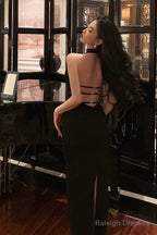 Sheath High Neckline Backless Black Prom Dress Birthday Outfits