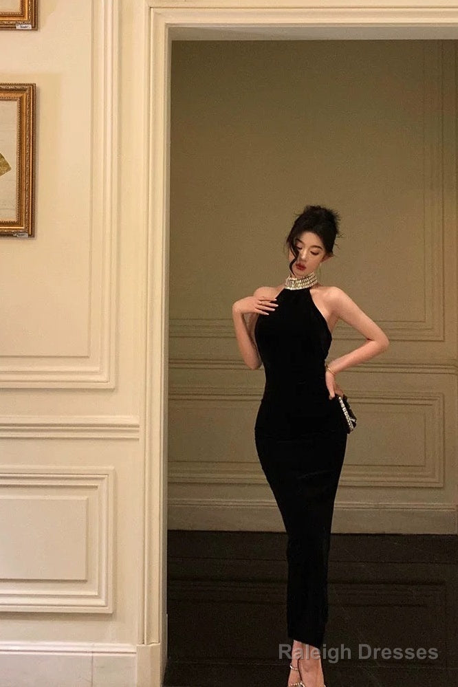 Sexy Sheath High Neckline Black Beads Ankle Length Prom Dresses Birthday Dress Secondary image