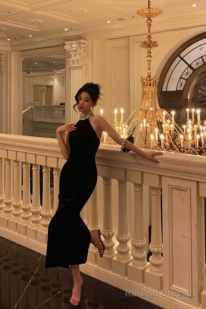 Sheath High Neckline Black Beads Ankle Length Prom Dress Birthday Dresses