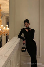 Sheath High Neckline Black Long Sleeves Prom Dress Birthday Outfits