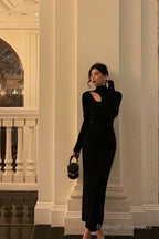 Sheath High Neckline Black Long Sleeves Prom Dress Birthday Outfits