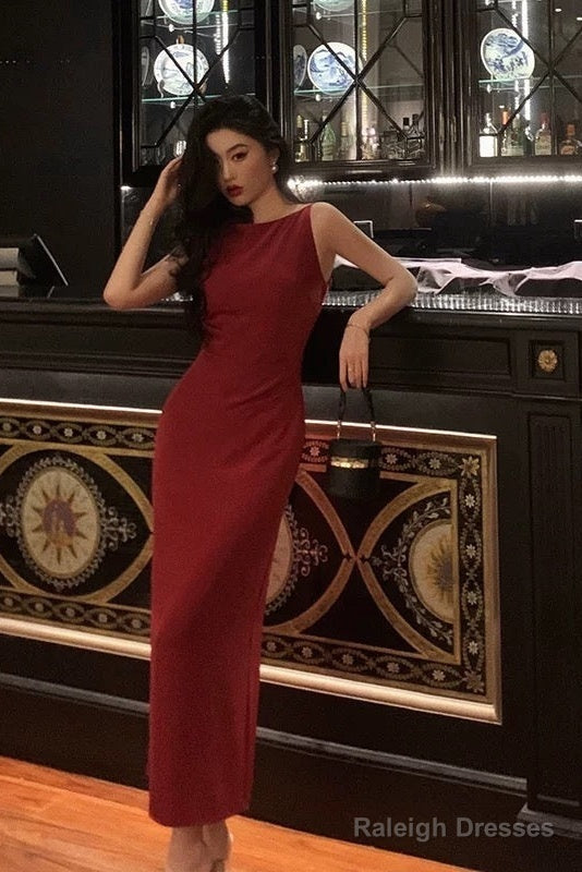 Sexy Sheath Jewel Neckline Red Long Prom Dresses Birthday Outfits Evening Gown Secondary image