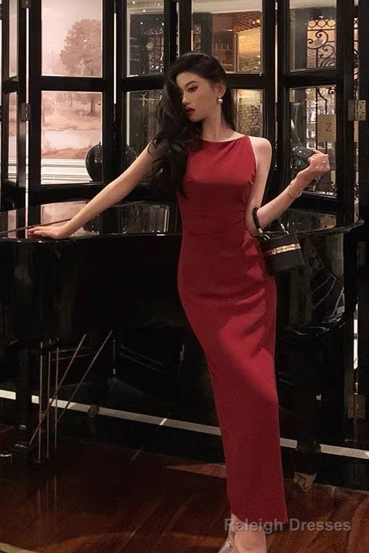 Sexy Sheath Jewel Neckline Red Long Prom Dresses Birthday Outfits Evening Gown Main image