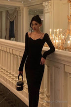 Sheath Long Sleeves Black Prom Dress Birthday Outfits