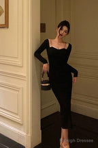 Sheath Long Sleeves Black Prom Dress Birthday Outfits