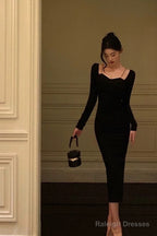 Sheath Long Sleeves Black Prom Dress Birthday Outfits