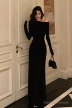 Sexy Sheath Long Sleeves Black Prom Dresses Birthday Outfits Evening Gown