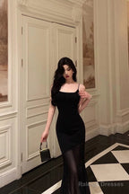 Sexy Sheath Mermaid Black Pleated Prom Dresses Birthday Outfits Evening Gown