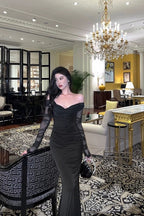 Sexy Sheath Off The Shoulder Black Long Sleeves Prom Dresses Evening Dress