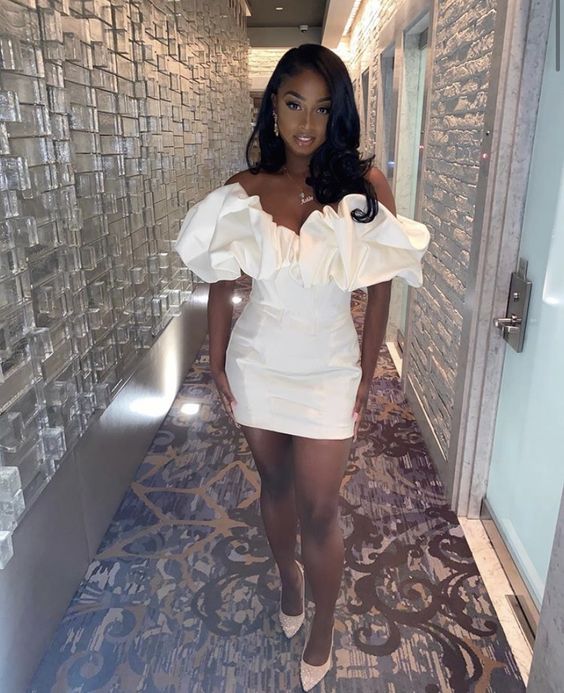 Sexy Sheath Off The Shoulder White Short Homecoming Dress Main image