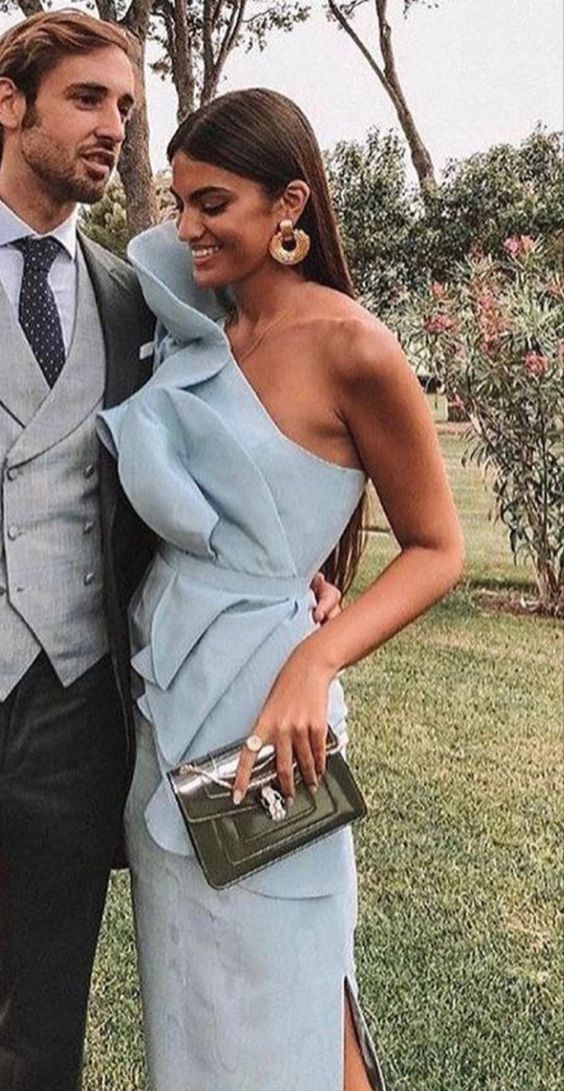 Sheath One Shoulder Light Sky Blue Long Prom Dress