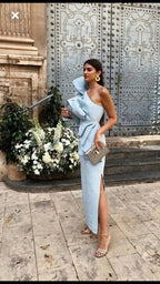 Sheath One Shoulder Light Sky Blue Long Prom Dress