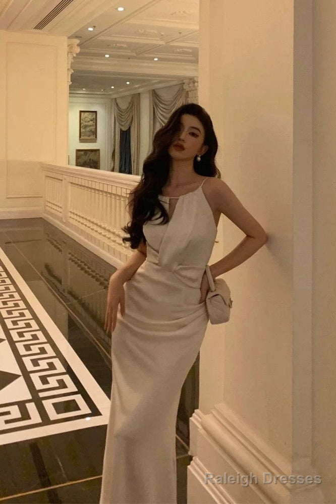 Sexy Sheath Scoop Neckline White Ankle Length Prom Dresses Birthday Dress