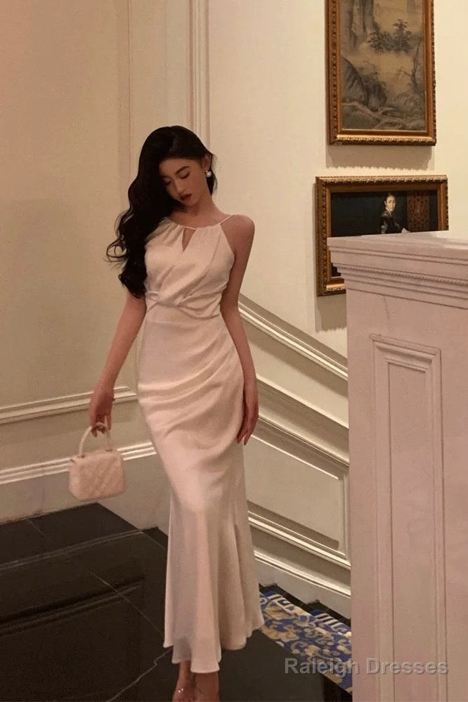 Sexy Sheath Scoop Neckline White Ankle Length Prom Dresses Birthday Dress Main image