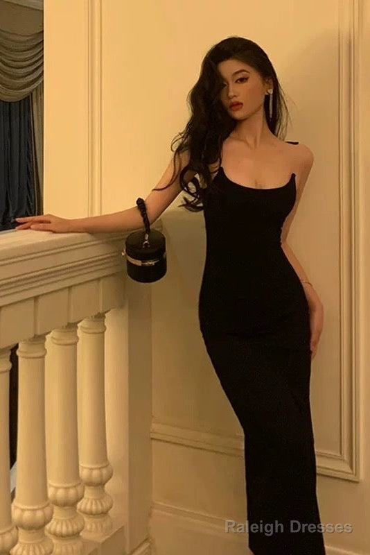 Sexy Sheath Spaghetti Straps Black Prom Dresses Birthday Outfits Evening Gown