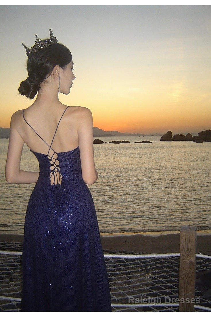 Sexy Sheath Spaghetti Straps Blue Sequin Beach Dress WomenS Vacation Dresses Prom Dress Secondary image