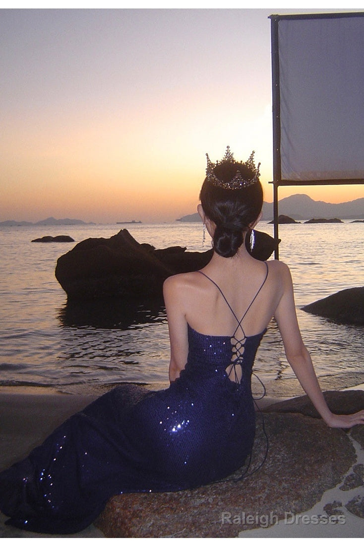 Sexy Sheath Spaghetti Straps Blue Sequin Beach Dress WomenS Vacation Dresses Prom Dress Main image