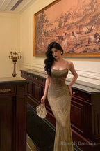 Sexy Sheath Spaghetti Straps Floral Long Prom Dresses Birthday Outfits Evening Gown