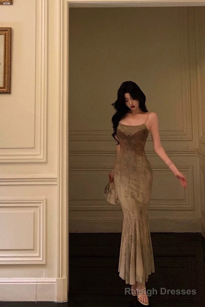 Sexy Sheath Spaghetti Straps Floral Long Prom Dresses Birthday Outfits Evening Gown Main image