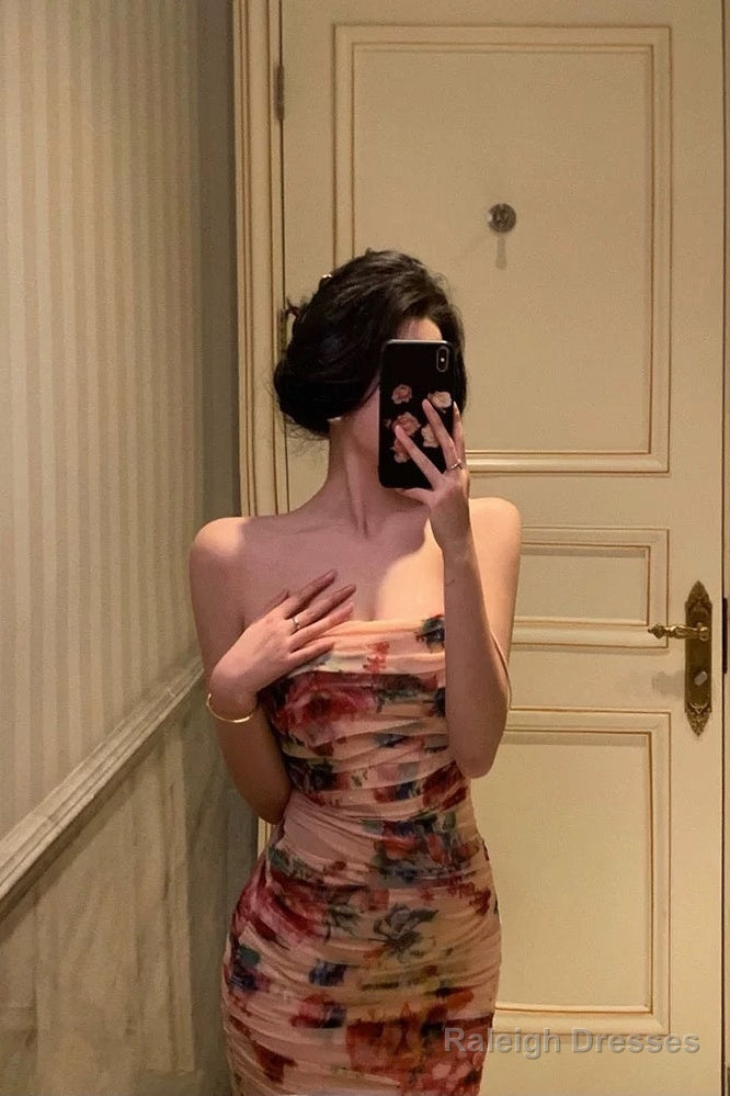 Sexy Sheath Spaghetti Straps Floral Prom Dresses Birthday Outfits Evening Gown