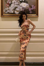 Sexy Sheath Spaghetti Straps Floral Prom Dresses Birthday Outfits Evening Gown