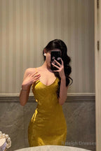 Sexy Sheath Spaghetti Straps Gold Prom Dresses Birthday Outfits Evening Gown