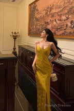 Sexy Sheath Spaghetti Straps Gold Prom Dresses Birthday Outfits Evening Gown