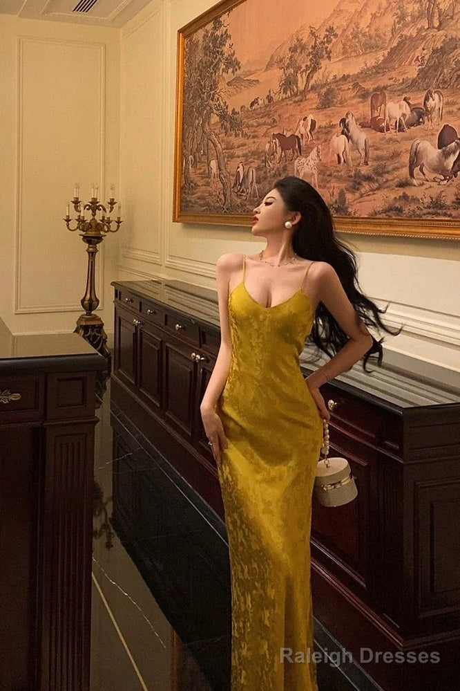 Sexy Sheath Spaghetti Straps Gold Prom Dresses Birthday Outfits Evening Gown