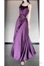 Sexy Sheath Spaghetti Straps Grape Satin Birthday Dresses Night Party Dress