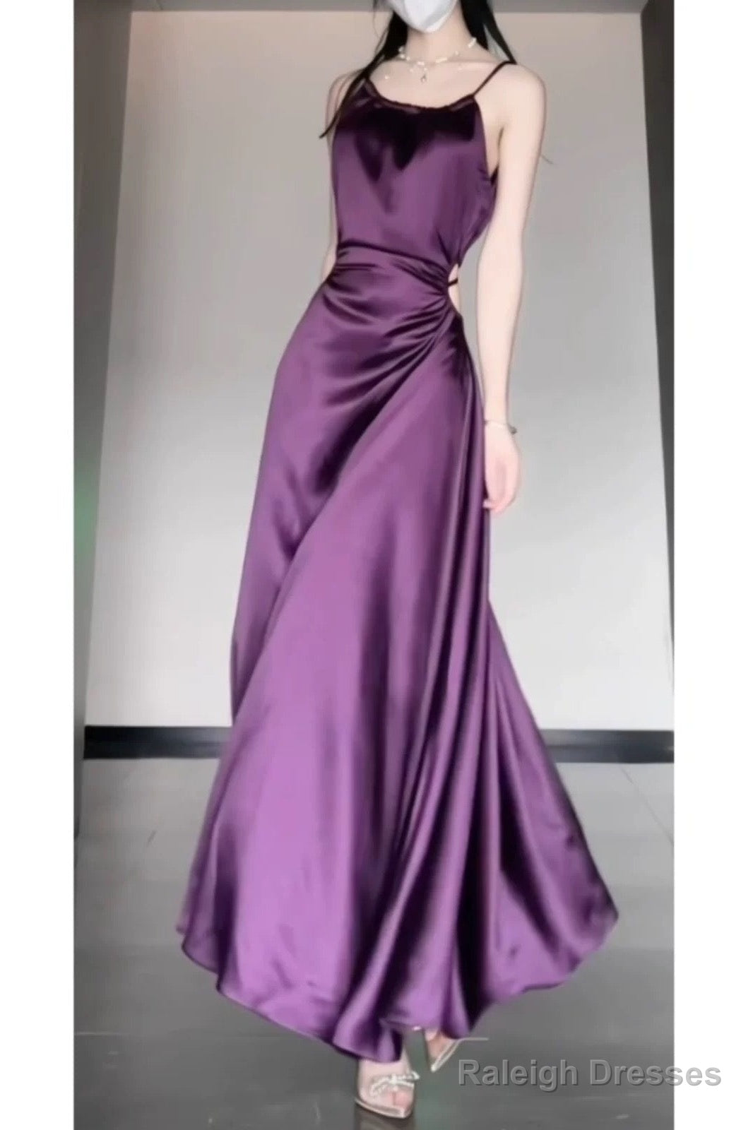 Sexy Sheath Spaghetti Straps Grape Satin Birthday Dresses Night Party Dress