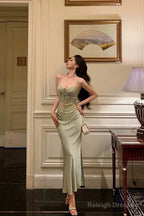 Sexy Sheath Spaghetti Straps Green Prom Dresses Birthday Outfits Evening Gown