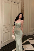 Sexy Sheath Spaghetti Straps Green Prom Dresses Birthday Outfits Evening Gown