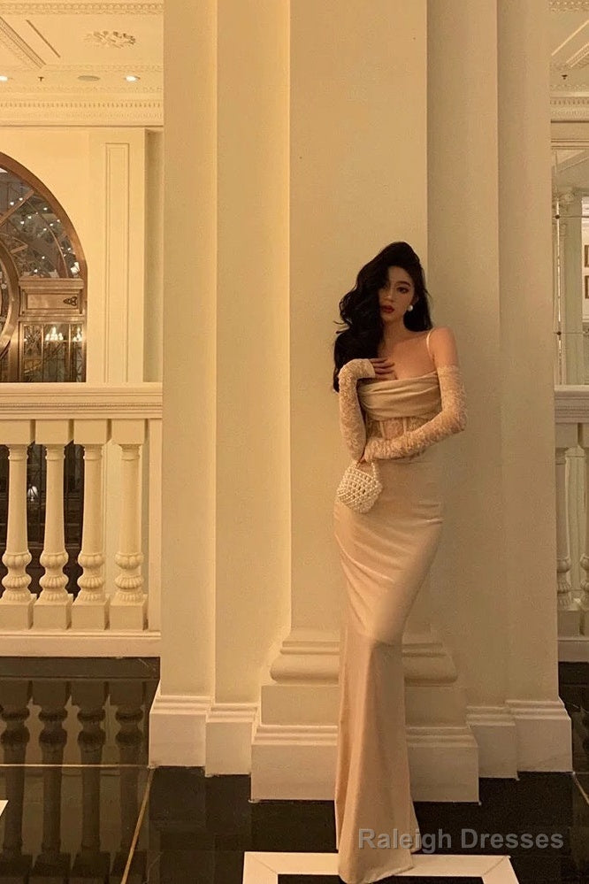 Sexy Sheath Spaghetti Straps Lace Long Prom Dresses Birthday Outfits With Gloves Secondary image