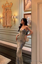 Sheath Spaghetti Straps Oil Painting Prom Dress Long Birthday Outfits