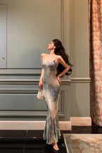 Sheath Spaghetti Straps Oil Painting Prom Dress Long Birthday Outfits