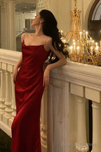 Sheath Spaghetti Straps Sleeveless Red Ankle Length Prom Dress Birthday Outfits