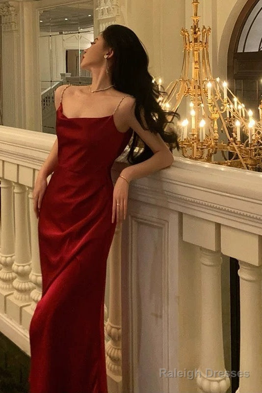 Sheath Spaghetti Straps Sleeveless Red Ankle Length Prom Dress Birthday Outfits
