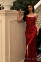 Sheath Spaghetti Straps Sleeveless Red Ankle Length Prom Dress Birthday Outfits