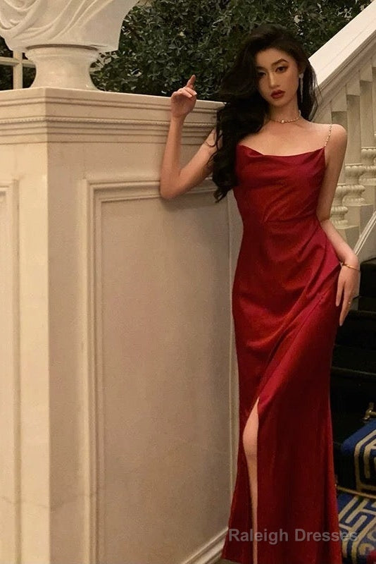 Sheath Spaghetti Straps Sleeveless Red Ankle Length Prom Dress Birthday Outfits
