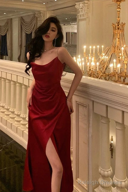 Sexy Sheath Spaghetti Straps Sleeveless Red Ankle Length Prom Dresses Birthday Outfits Main image