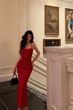 Sexy Sheath Spaghetti Straps Sleeveless Red Date Night Dress Prom Dresses Birthday Outfits