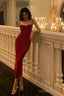 Sexy Sheath Spaghetti Straps Sleeveless Red Tea Length Prom Dresses Birthday Outfits