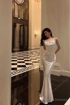 Sheath Spaghetti Straps White Prom Dress Long Birthday Outfits