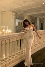 Sheath Spaghetti Straps White Prom Dress Long Birthday Outfits