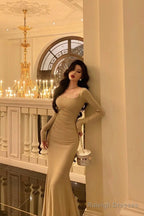 Sexy Sheath Square Neckline Long Prom Dresses Birthday Outfits Evening Gown