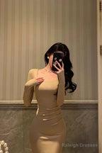 Sexy Sheath Square Neckline Long Prom Dresses Birthday Outfits Evening Gown