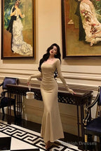 Sexy Sheath Square Neckline Long Prom Dresses Birthday Outfits Evening Gown