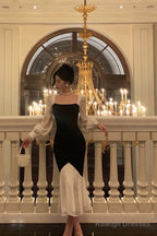 Sexy Sheath Square Neckline Long Sleeves Black Prom Dresses Birthday Outfits With Ruffle